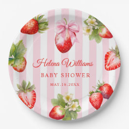 Plato De Papel Coquette Bow Strawberries Baby Shower