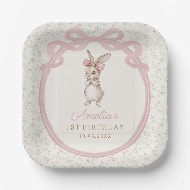 Plato De Papel Coquette Bunny Birthday Party Paper Plates (Anverso)