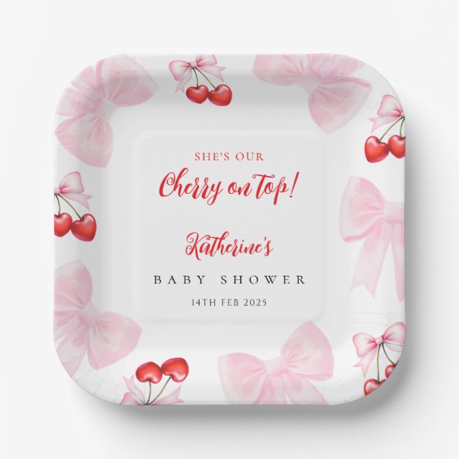 Plato De Papel Coquette Cherry Baby Shower (Anverso)