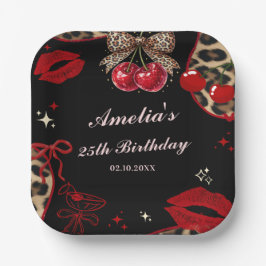 Plato De Papel Coquette Cherry Cheetah Birthday Party