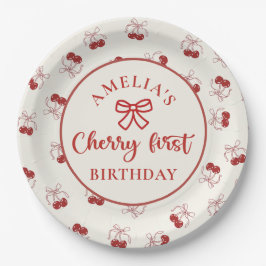 Plato De Papel Coquette Cherry First Birday Paper Placas