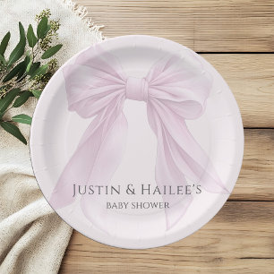 Plato De Papel Coquette Chica de Bow rosa personalizada Baby Show