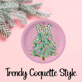 Plato De Papel Coquette Christmas Tree Pink Paper Placas