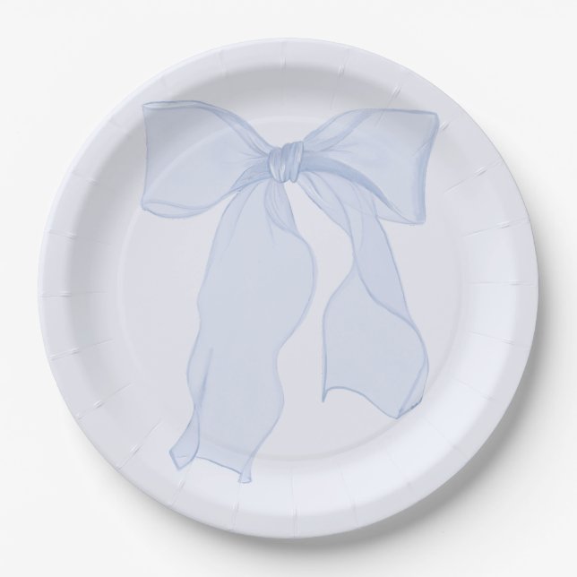 Plato de papel Coquette con lazo azul (Anverso)