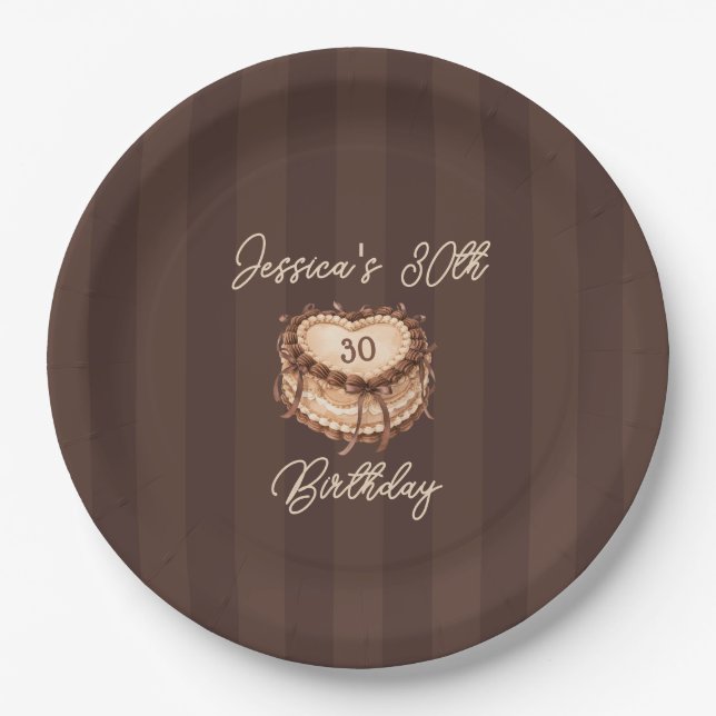 Plato De Papel Coquette Heart Birthday Cake Paper Plate (Anverso)