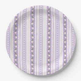 Plato De Papel Coquette Lavender Scallop Floral Stripe
