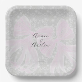 Plato De Papel  Coquette lazos rosa transparente - Cuadrado 