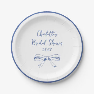 Plato De Papel Coquette manuscrita Bow Blue Bridal Shower