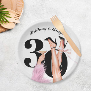 Plato De Papel Coquette Moderno 30 cumpleaños de Bow y Cocktails