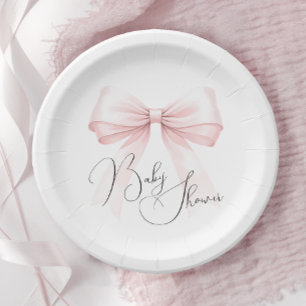 Plato De Papel Coquette Pink Bow Baby Shower