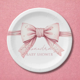 Plato De Papel Coquette Pink Bow Baby Shower