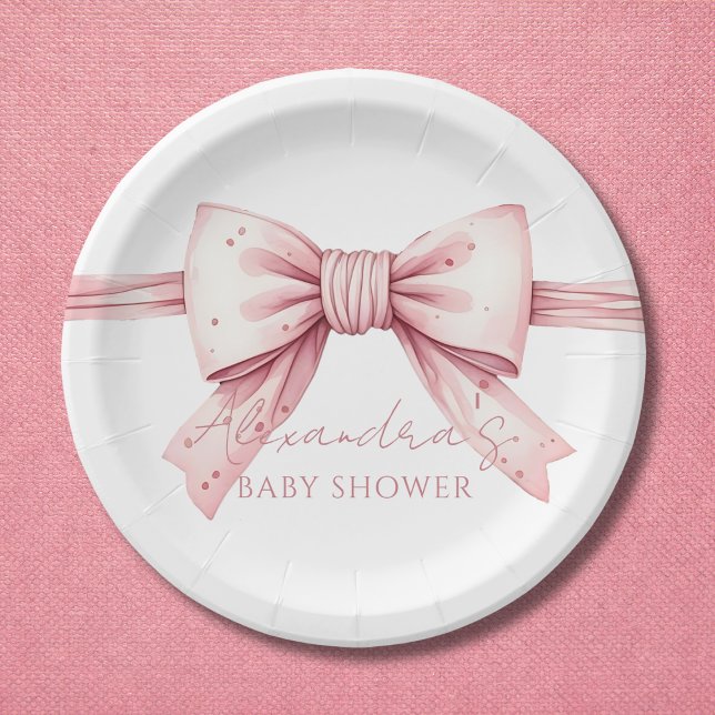 Plato De Papel Coquette Pink Bow Baby Shower (Subido por el creador)
