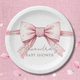 Plato De Papel Coquette Pink Bow Baby Shower