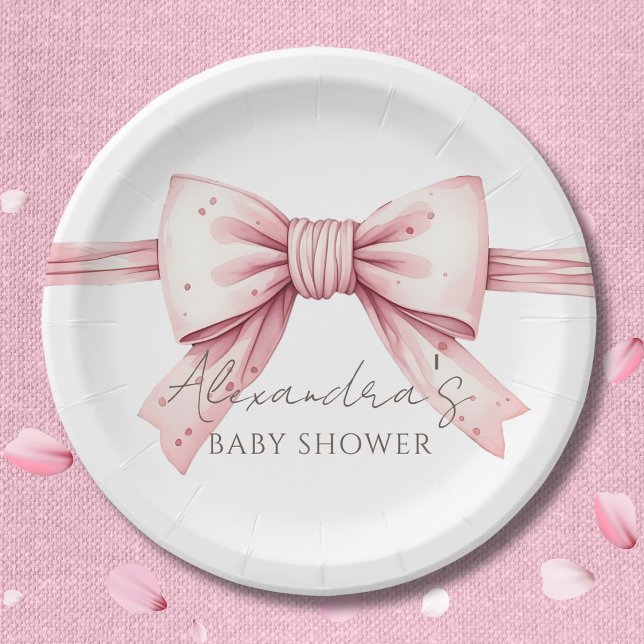 Plato De Papel Coquette Pink Bow Baby Shower (Subido por el creador)