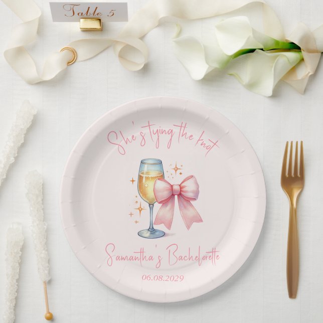 Plato De Papel Coquette Pink Bow Bachelorette (Boda)