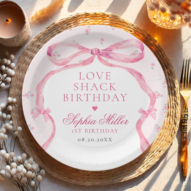 Plato De Papel Coquette Pink Bow Love Shack Cumpleaños (Subido por el creador)