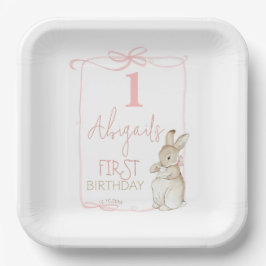 Plato De Papel Coquette Pink Bow Peter the Rabbit 1er cumpleaños