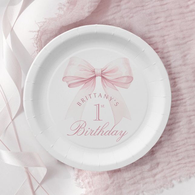 Plato De Papel Coquette Pink Bow Primer Cumpleaños (Subido por el creador)