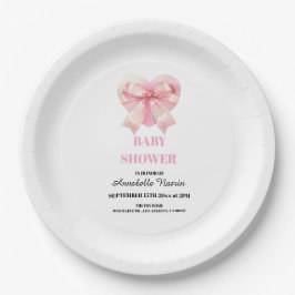 Plato De Papel Coquette Pink Bow Ribbon Girl Baby Shower