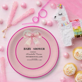 Plato De Papel Coquette Pink Bow Ribbon Girl Baby Shower