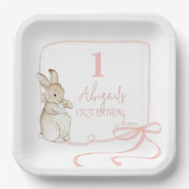 Plato De Papel Coquette Pink Peter the Rabbit 1er cumpleaños