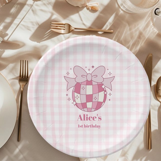 Plato De Papel Coquette Retro Cute Pink Bow 1º cumpleaños (Subido por el creador)