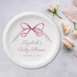 Plato De Papel Coquette rosa Bow Baby Shower