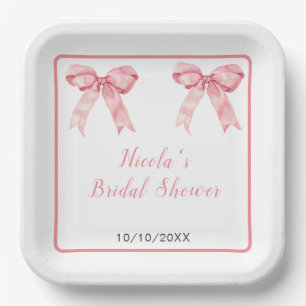 Plato De Papel Coquette rosa Bow Bridal Shower