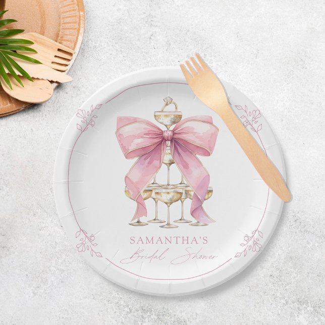 Plato De Papel Coquette rosa Bow Bridal Shower (Subido por el creador)