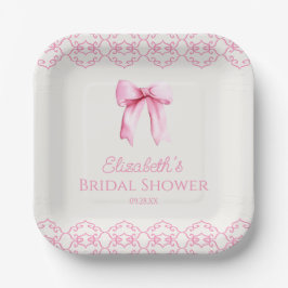 Plato De Papel Coquette rosa Bow Bridal Shower