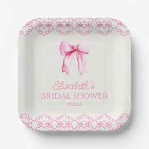 Plato De Papel Coquette rosa Bow Bridal Shower