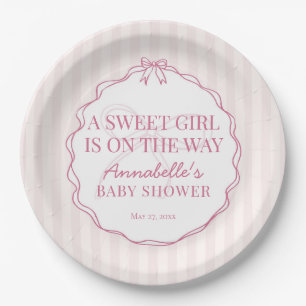 Plato De Papel Coquette rosa Bow Pastel Baby Shower
