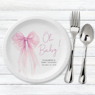 Plato De Papel Coquette rosa Bow Watercolour Baby Shower