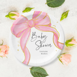 Plato De Papel Coquette rosa moderna Bow Chica Baby Shower