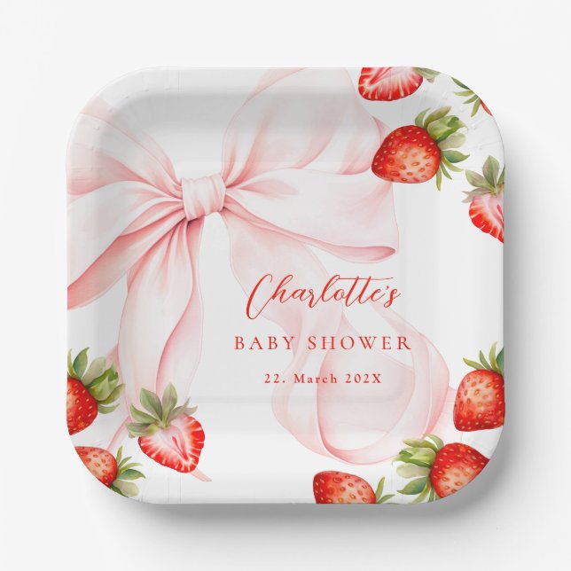 Plato De Papel Coquette Strawberry Baby Shower (Anverso)
