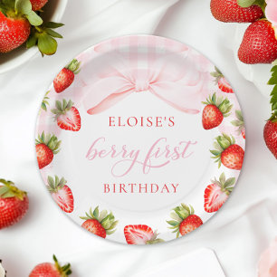 Plato De Papel Coquette Strawberry Primer cumpleaños
