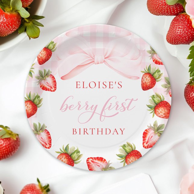 Plato De Papel Coquette Strawberry Primer cumpleaños (Subido por el creador)