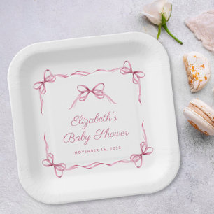 Plato De Papel Coquette Vintage dobla ducha de bebé rosa