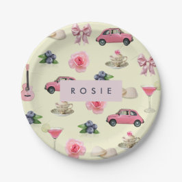Plato De Papel Coquette Vintage Personalizada Monograma