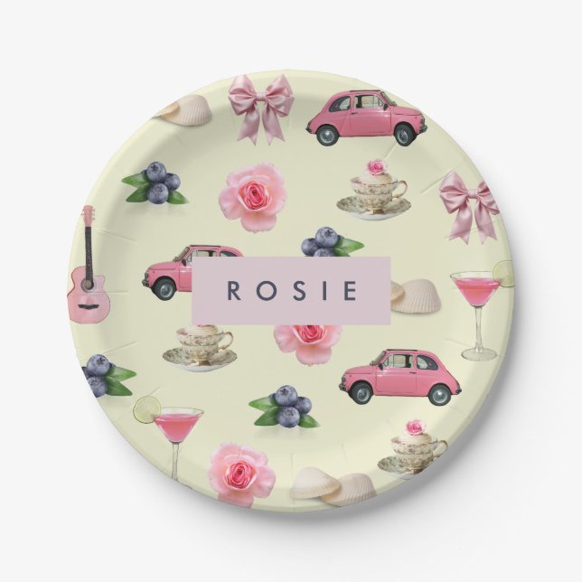 Plato De Papel Coquette Vintage Personalizada Monograma (Anverso)