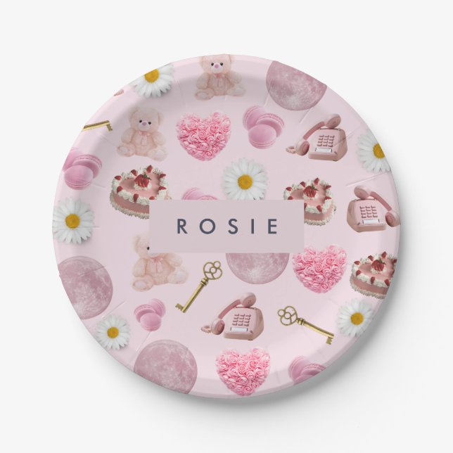 Plato De Papel Coquette Vintage Personalizada Monograma (Anverso)