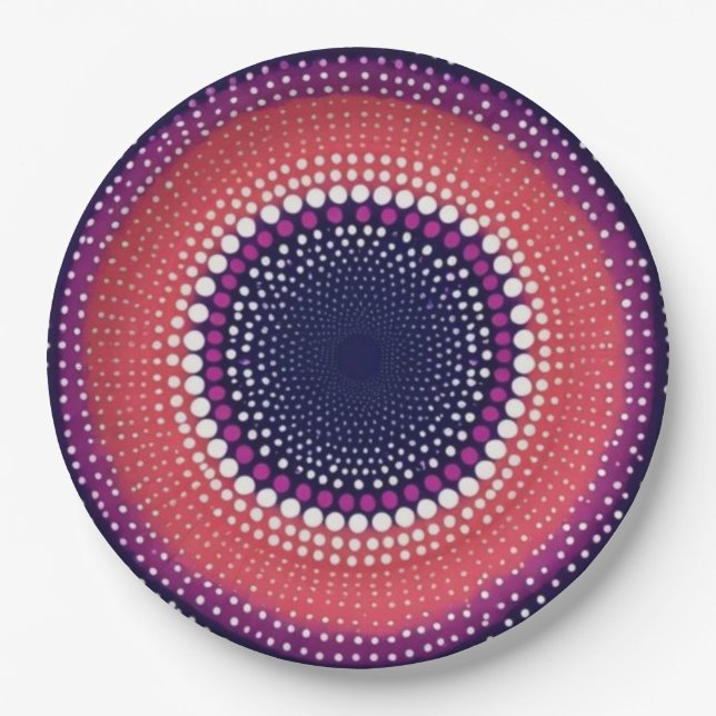 Plato De Papel Coral, berenjena, magenta, puntos de Kaleidoscopio (Anverso)
