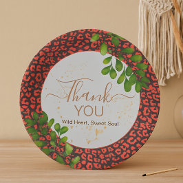 Plato De Papel Coral Brown Leopard Print Thank You