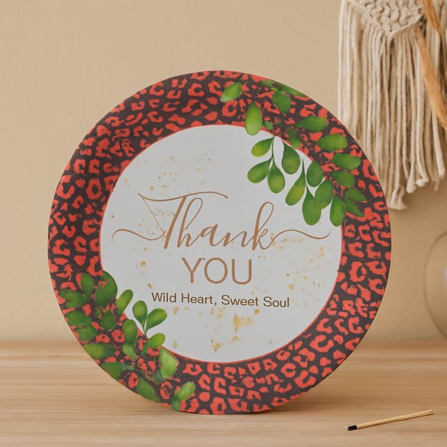 Plato De Papel Coral Brown Leopard Print Thank You (Paper Plates)