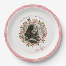 Plato De Papel Coral Floral Wreath personalizada con foto