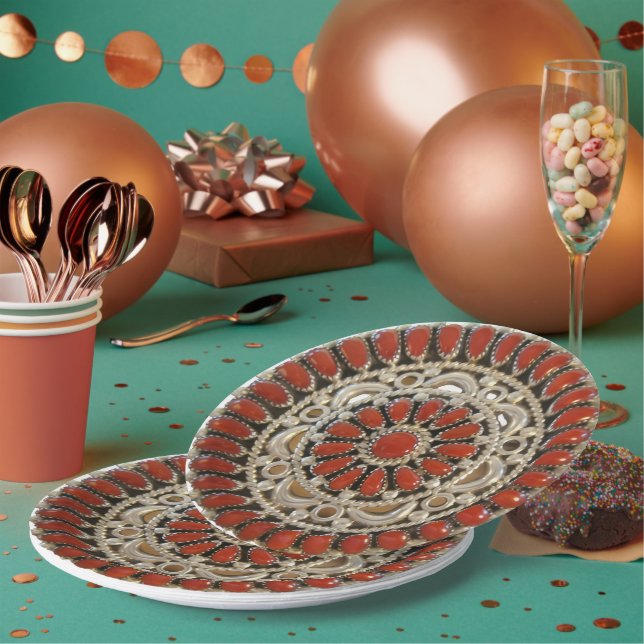 Plato De Papel Coral Navajo Jewelry Paper Plate  (Multi)