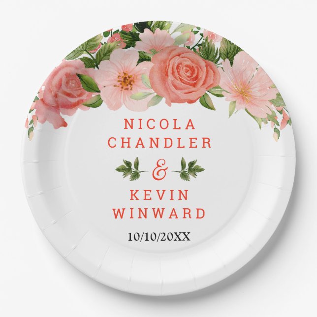 Plato De Papel Coral Red Roses with Foliage (Anverso)