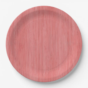 Plato De Papel Coral Rosa Bamboo Madera Grano de color