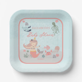 Plato De Papel Coral Sweet Little Mermaid Sea Chica Baby Shower P