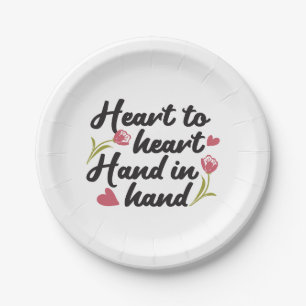 Plato De Papel Corazón a corazón, mano a mano - cita romántica